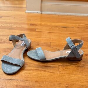 Steve Madden Light Blue Suede Low Block Heel Ankle Strap Sandals